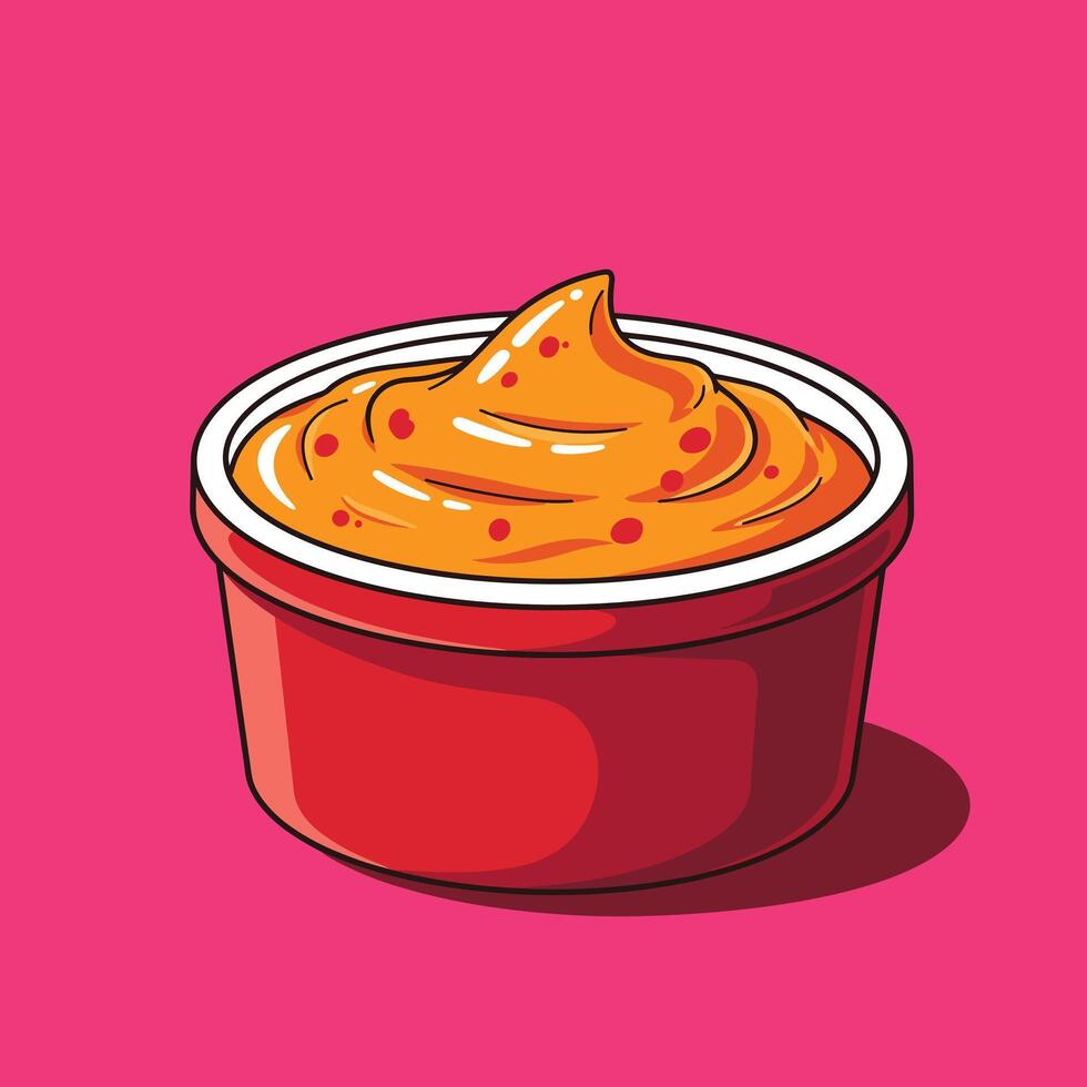Red bowl of sauce logo design on a pink background vector