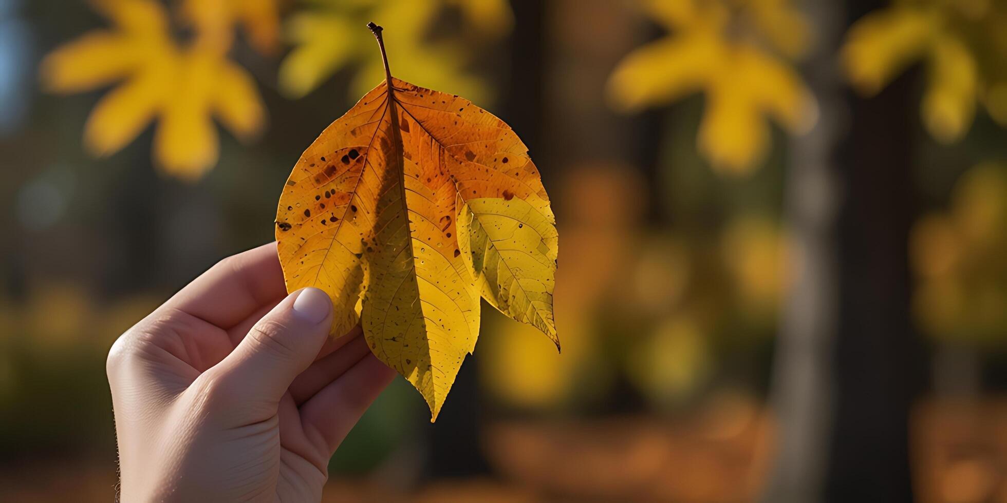 A Golden Leaf in Hand, Embracing the Beauty of Autumnal Hues and Textures photo