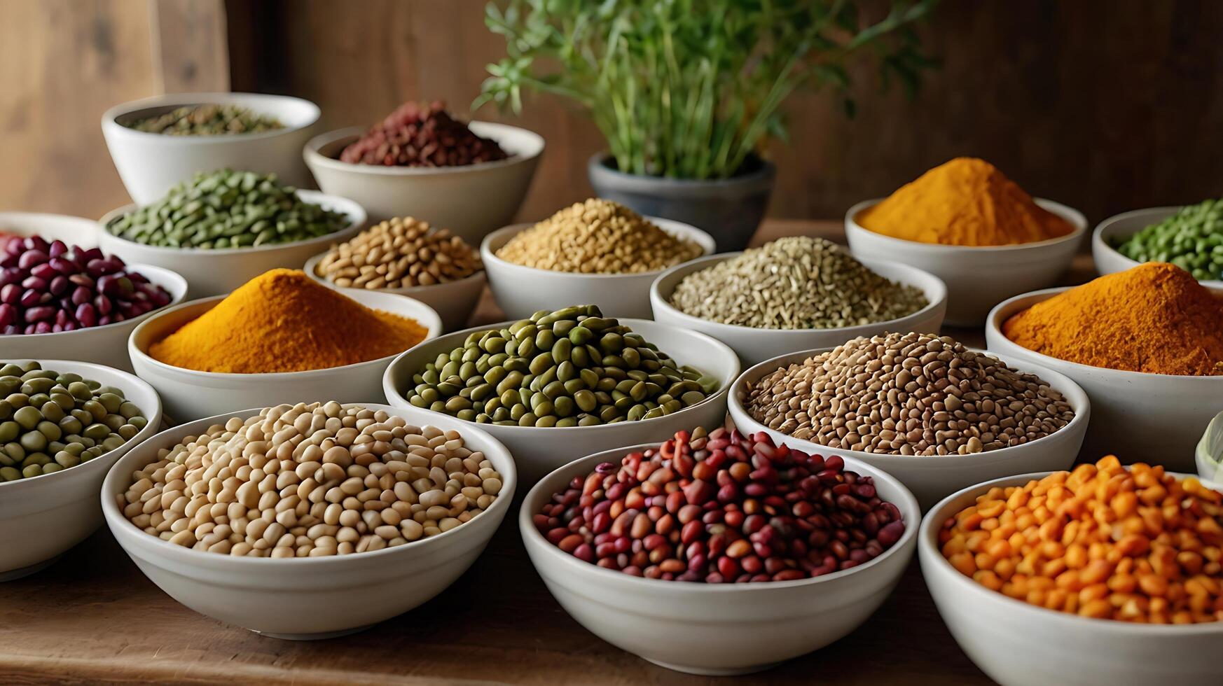 Assorted Legumes and Spices in Bowls for Business Visuals and Nutrition Concepts photo