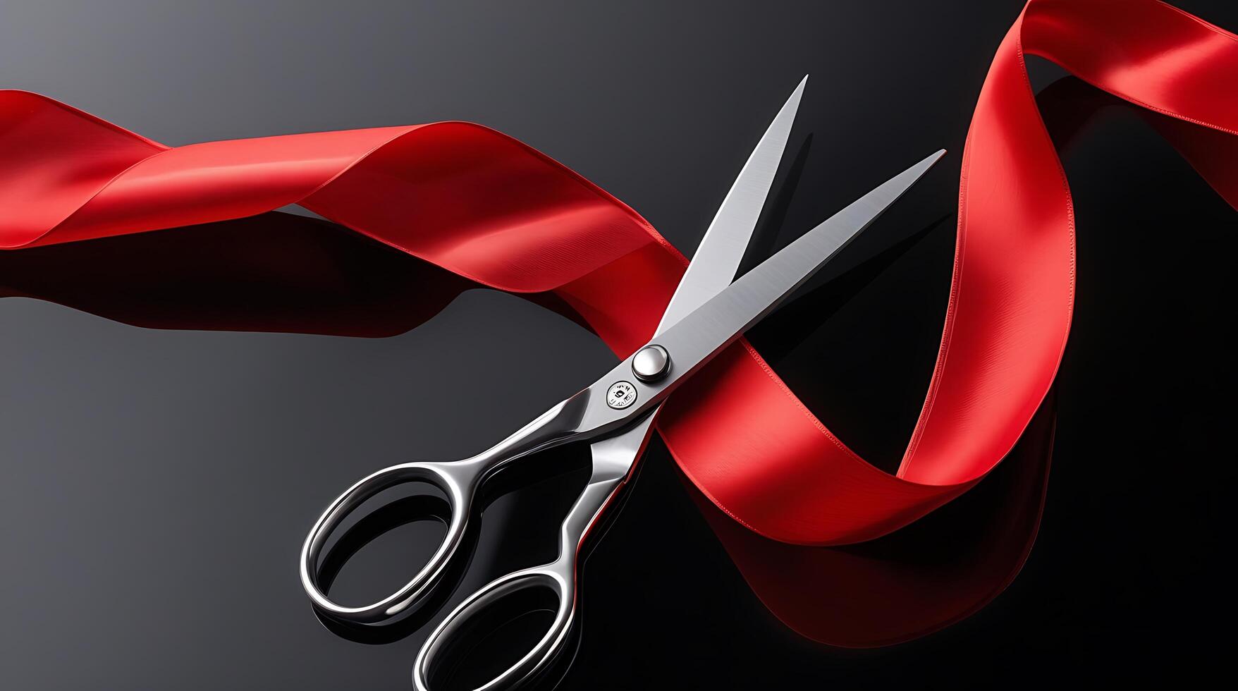 Grand Opening Ceremony, Scissors Cutting Red Ribbon for Business Launch photo