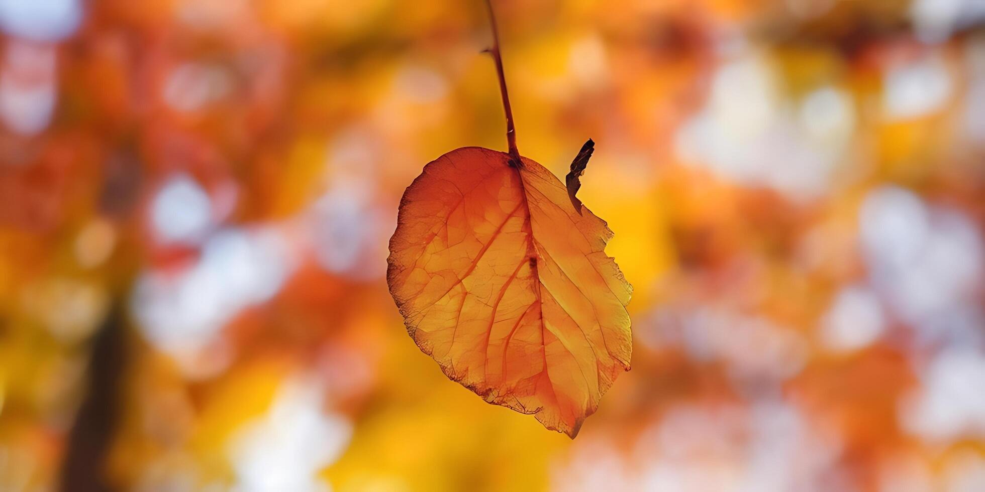Autumnal Equinox, A Single Leaf Radiating Warmth Against Bokeh Backdrop photo