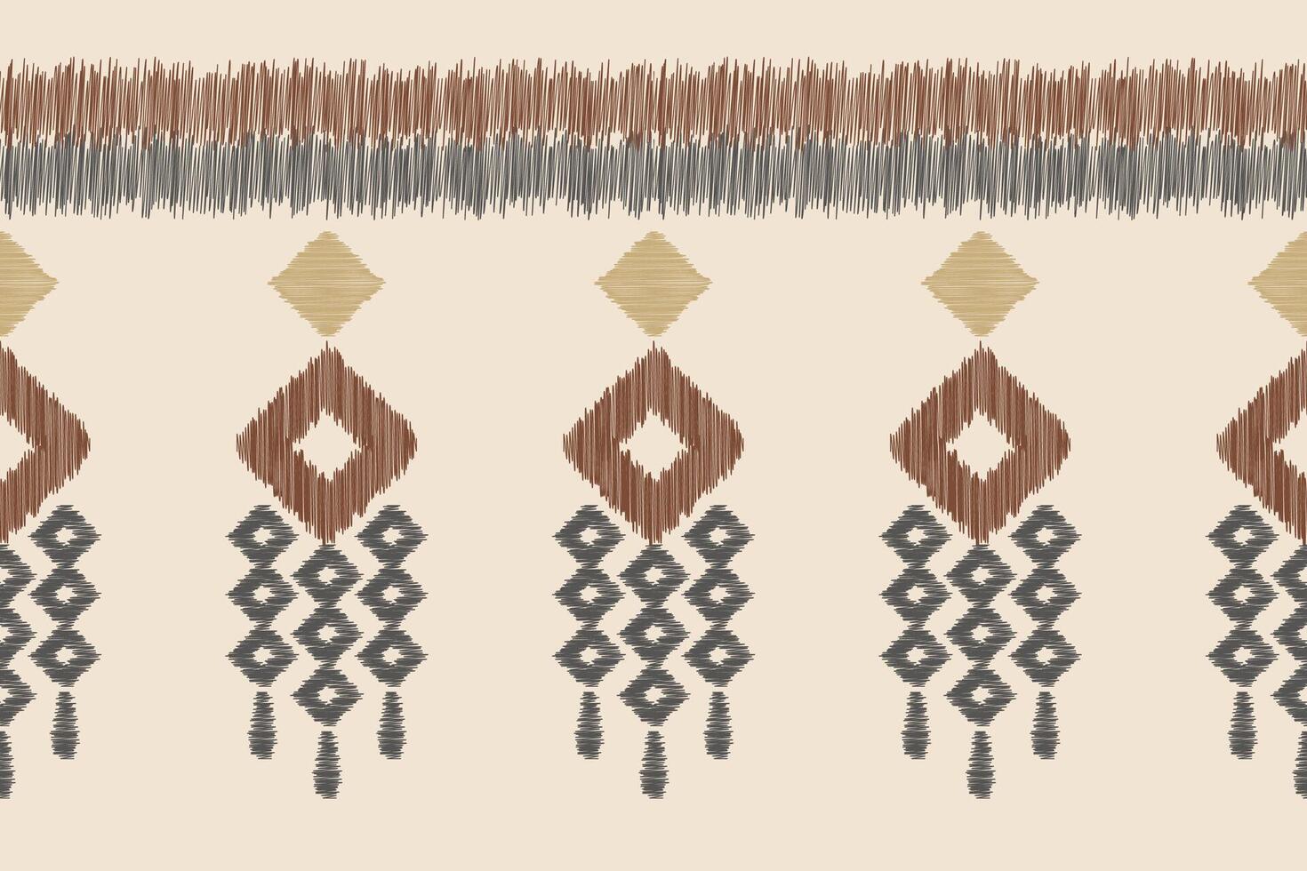 Ikat pattern geometric of fabric pattern ikat brown cream color background art ethnic. vector