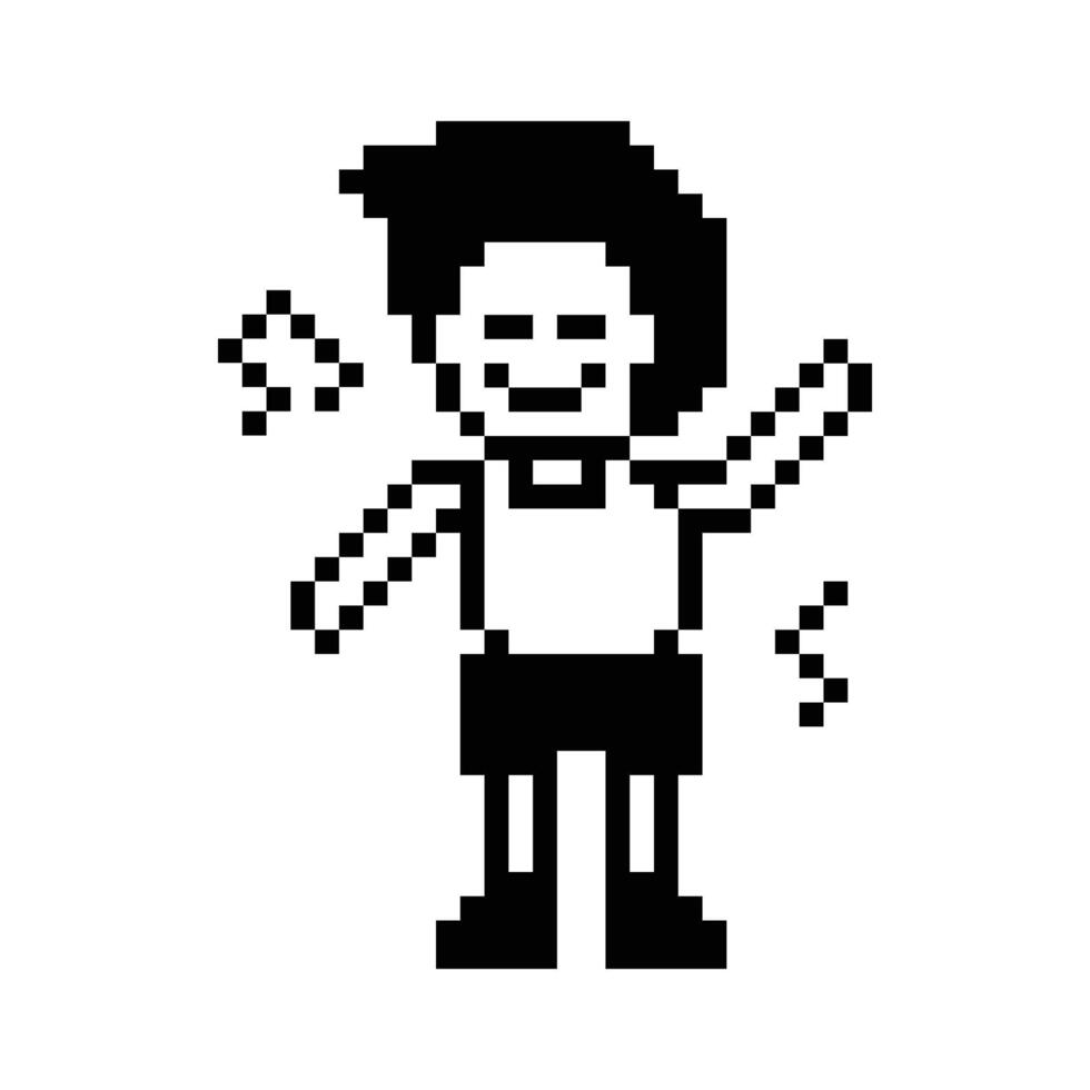Pixel art of male man boy happy exercise dance music design 8 bit decor. vector