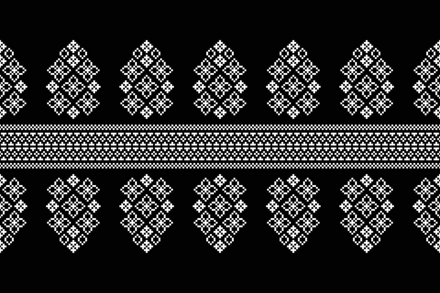 Balck color background with pixel cross stitch ethnic pattern. vector