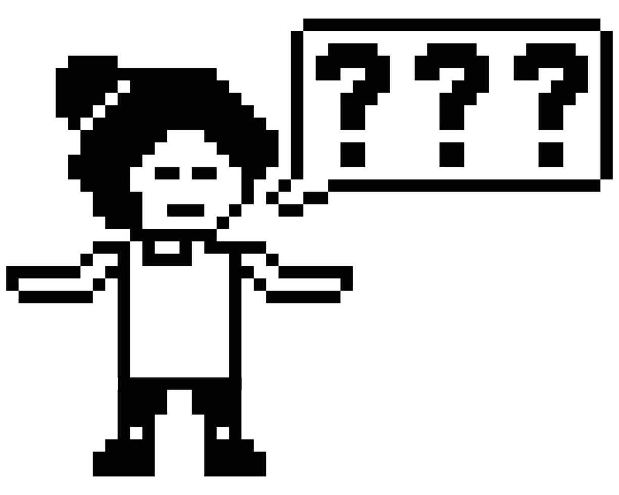 Cute design 8 bit of lady woman female girl with question mark quiz confuse question decoration. vector