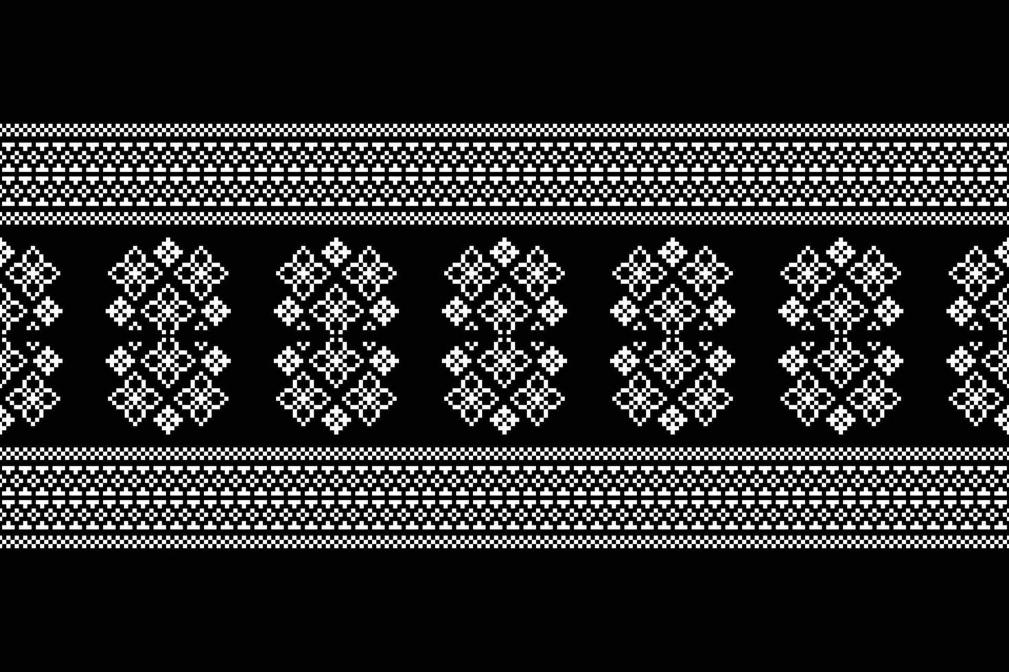 Black color background cross stitch and ethnic pattern art pixel art design decor. vector