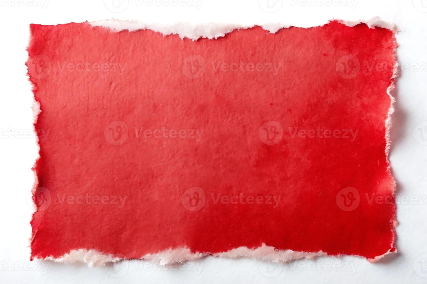 Fragment of Ripped Red Paper with Torn Edges on White Background photo