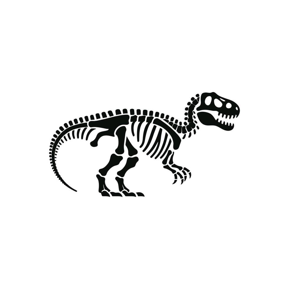 Dinosaur Skeleton Silhouette Illustration Featuring T Rex Fossil Bones in Black and White Style for Paleontology and Prehistoric Science Themes vector