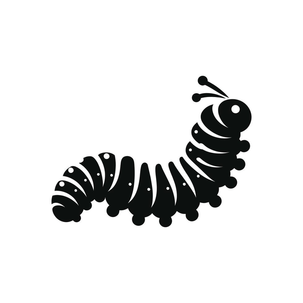 Cute Caterpillar Silhouette Illustration Black Insect Larva Graphic Ideal for Childrens Books and Nature Themed Educational Materials Isolated vector
