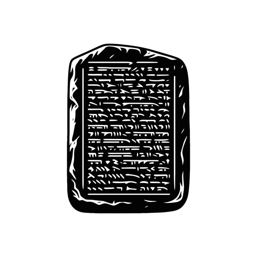 Ancient Stone Tablet Silhouette with Cuneiform Style Inscriptions Black and White Illustration for History or Archaeology Themes vector