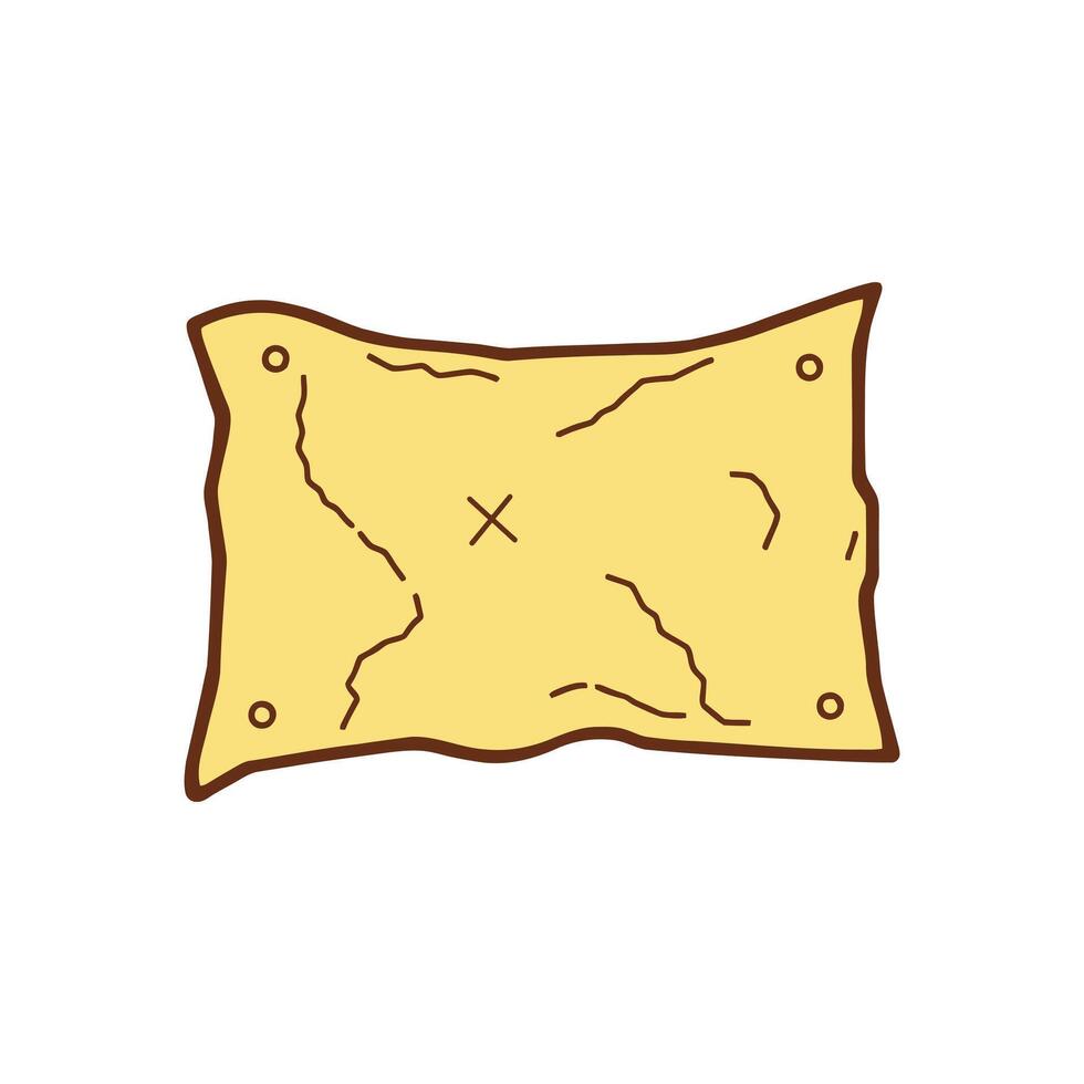 Treasure map silhouette with X mark spot ancient pirate chart icon for adventure game or lost artifact hunt design element vector