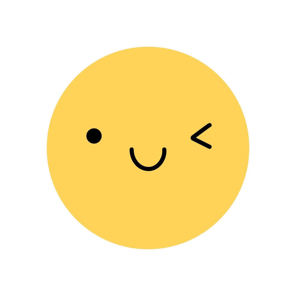 Cute yellow smile icon with happy facial expression. Winking character with cheerful, playful mood isolated on a white background. flat illustration. Perfect for social media, stickers. vector