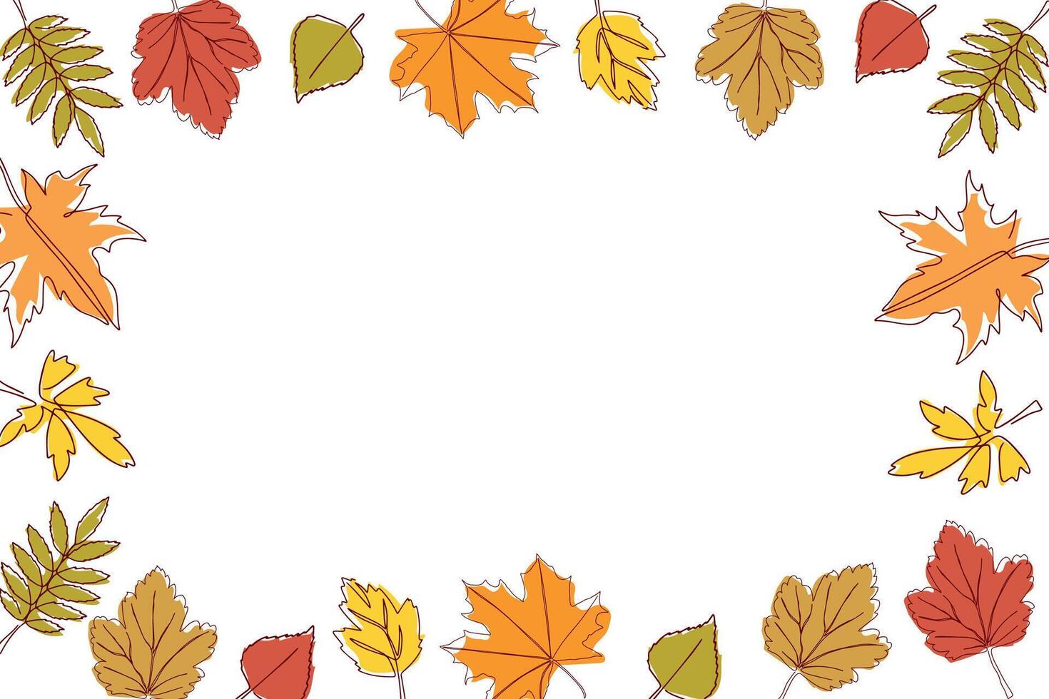 Autumn frame with leaves of different trees. Sketch, doodle, design elements. illustration of hand drawn colorful leaves icons on white background. vector
