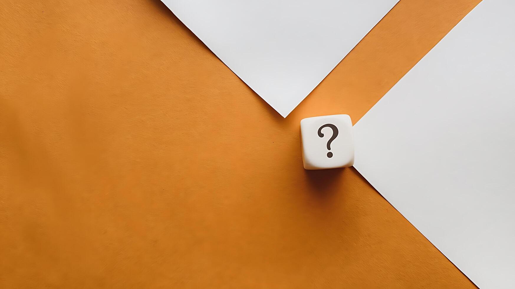 Conceptual Image Featuring a Question Mark Dice with Blank Papers photo