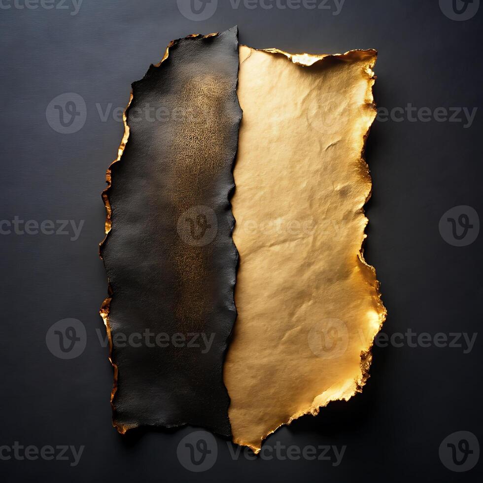 Elegant Black and Gold Torn Paper Art on Dark Background Design photo