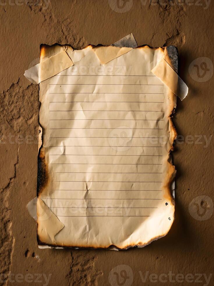 Burnt Edges Paper on Wall, Aesthetically Damaged, with brown wall photo