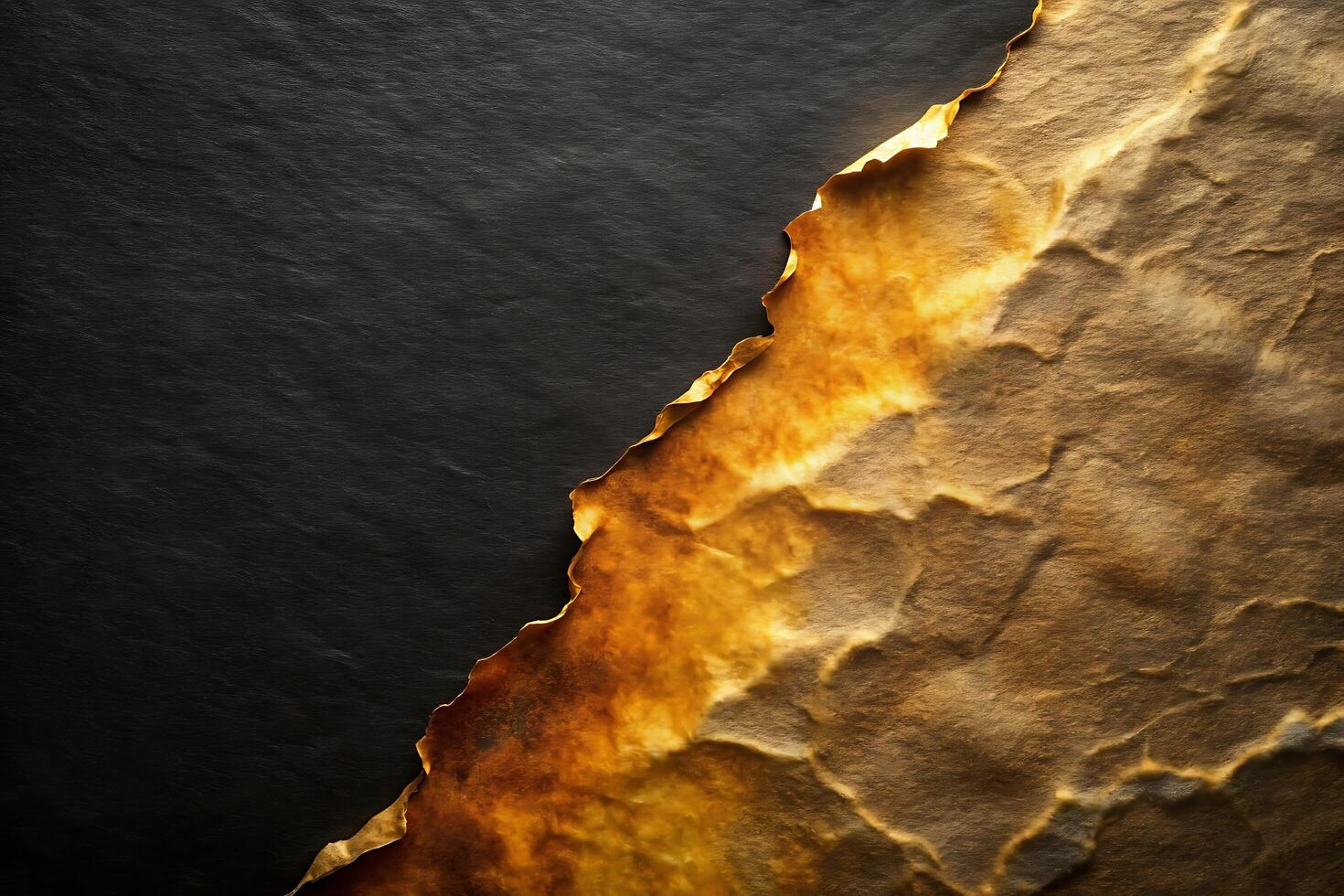 Contrasting Textures, Burnt Parchment Against a Dark Stone Background photo