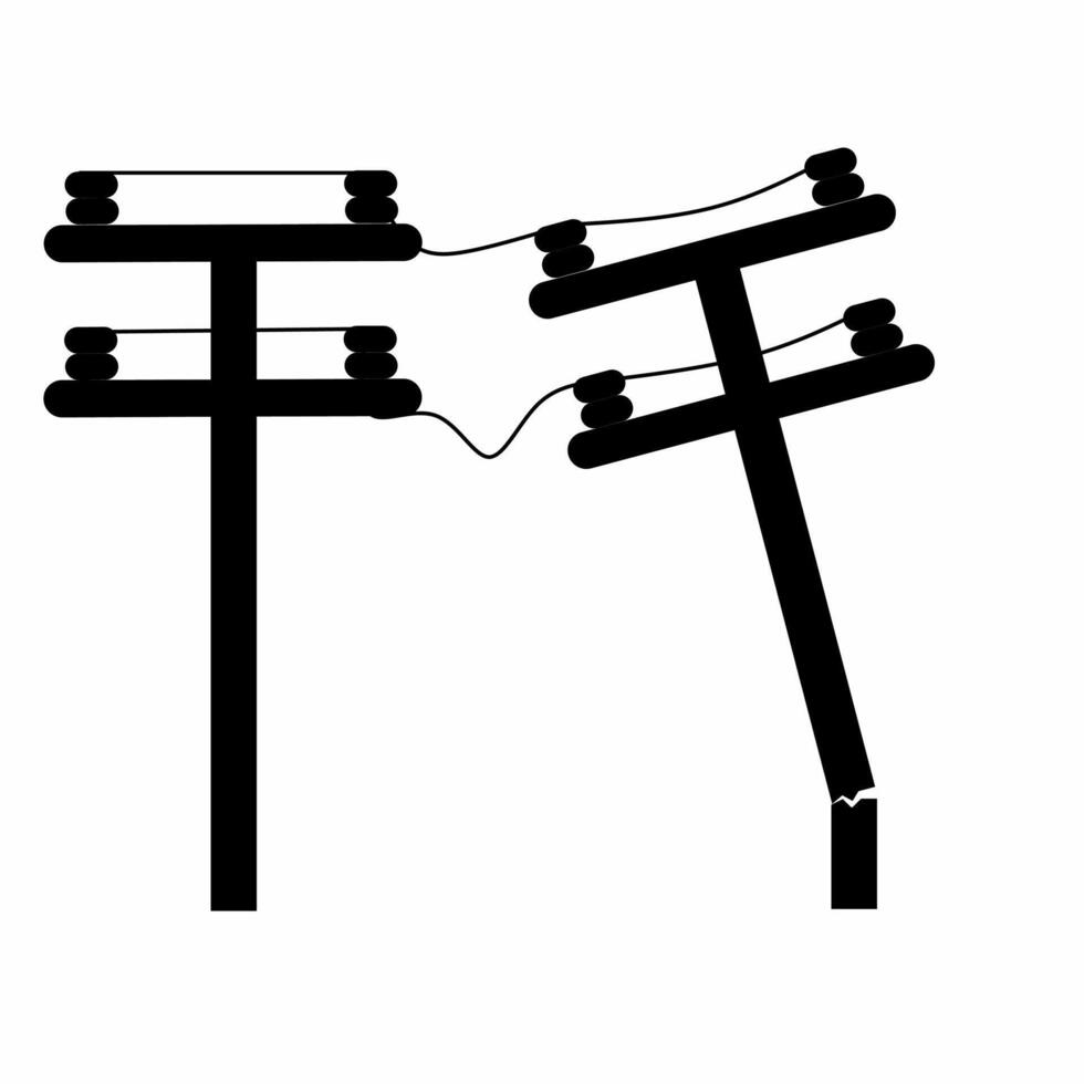 Broken electric pole almost collapsed. Isolated on white background. Suitable for logos due to natural disasters. illustration vector
