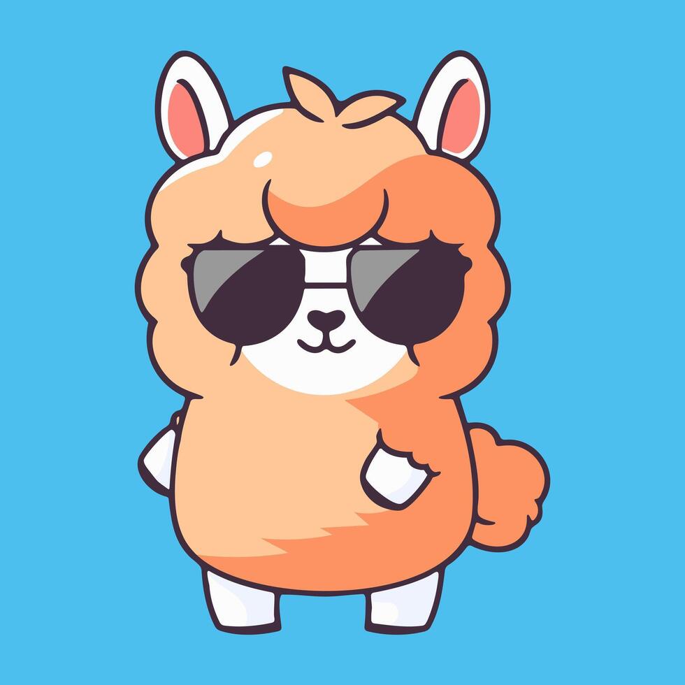A cartoon llama wearing sunglasses on a blue background vector