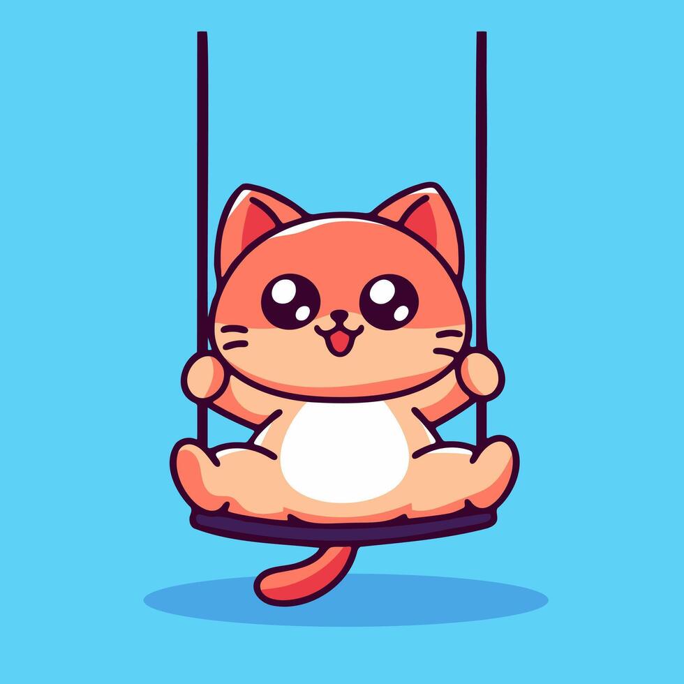 A cartoon cat on a swing vector
