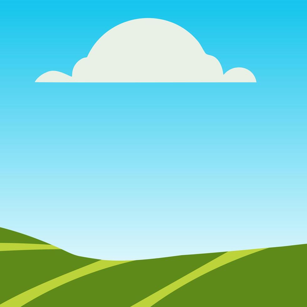 A cartoon illustration of a field with a cloud in the sky vector