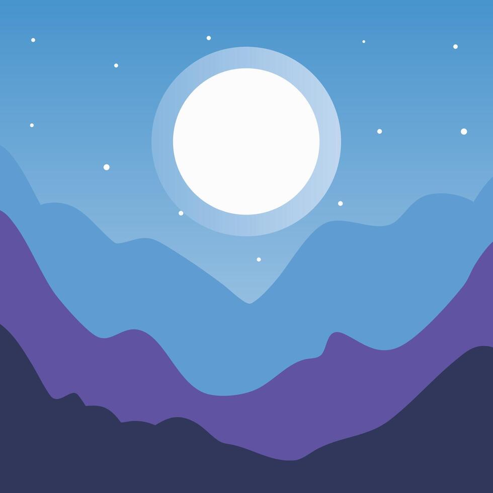 A moon over a mountain range with a blue sky vector