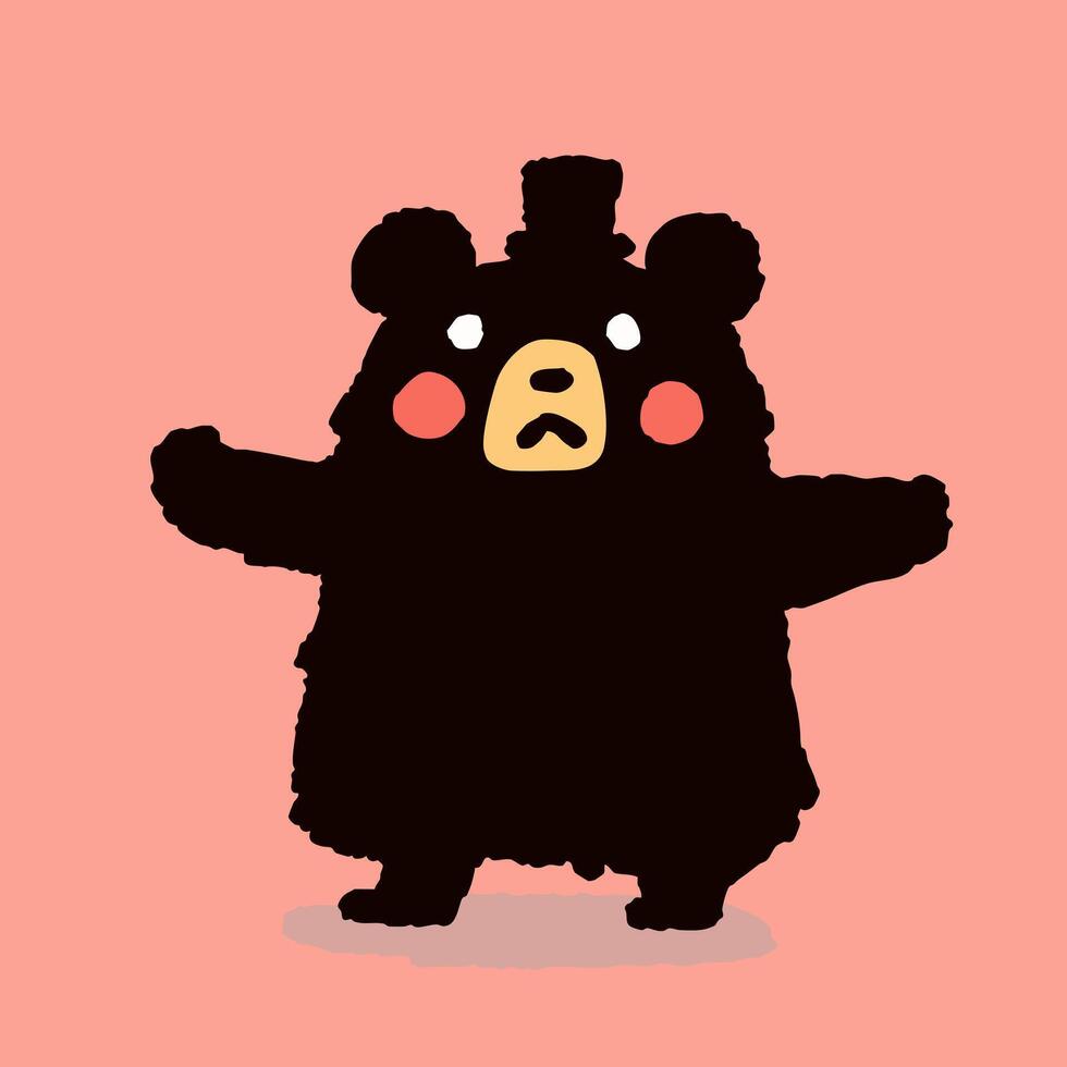 A black bear with a sad face on a pink background vector