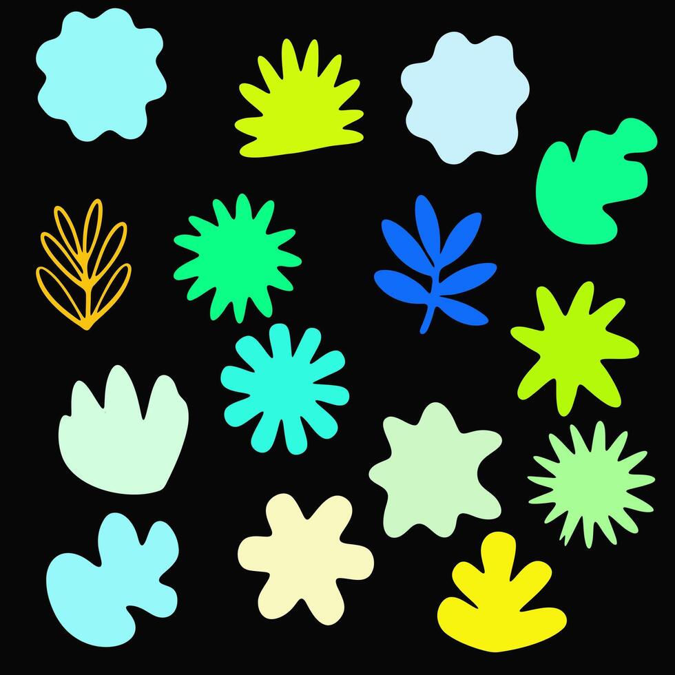 A bunch of colorful leaves and flowers on a black background vector
