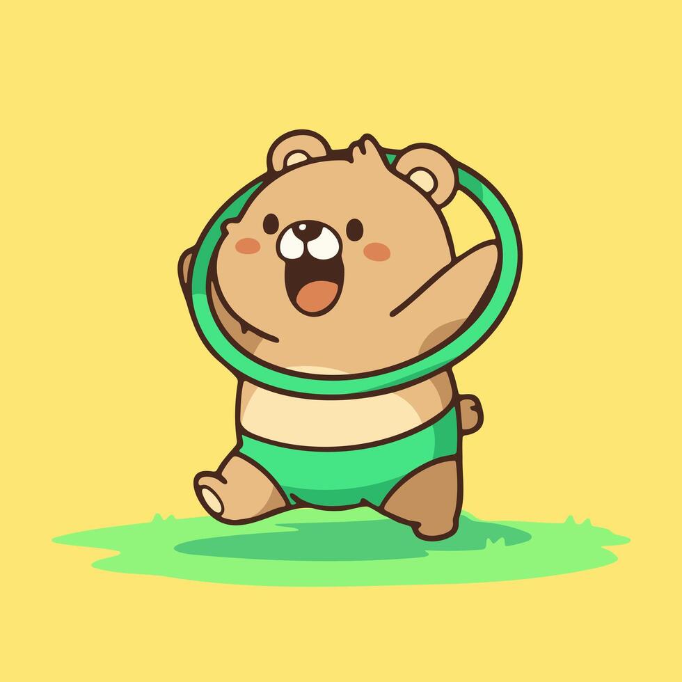 A cartoon bear running with a hula hoop vector