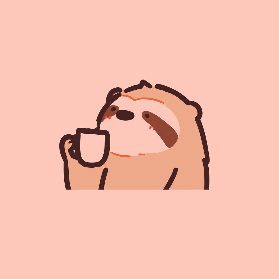 Sloth with coffee cup on pink background vector
