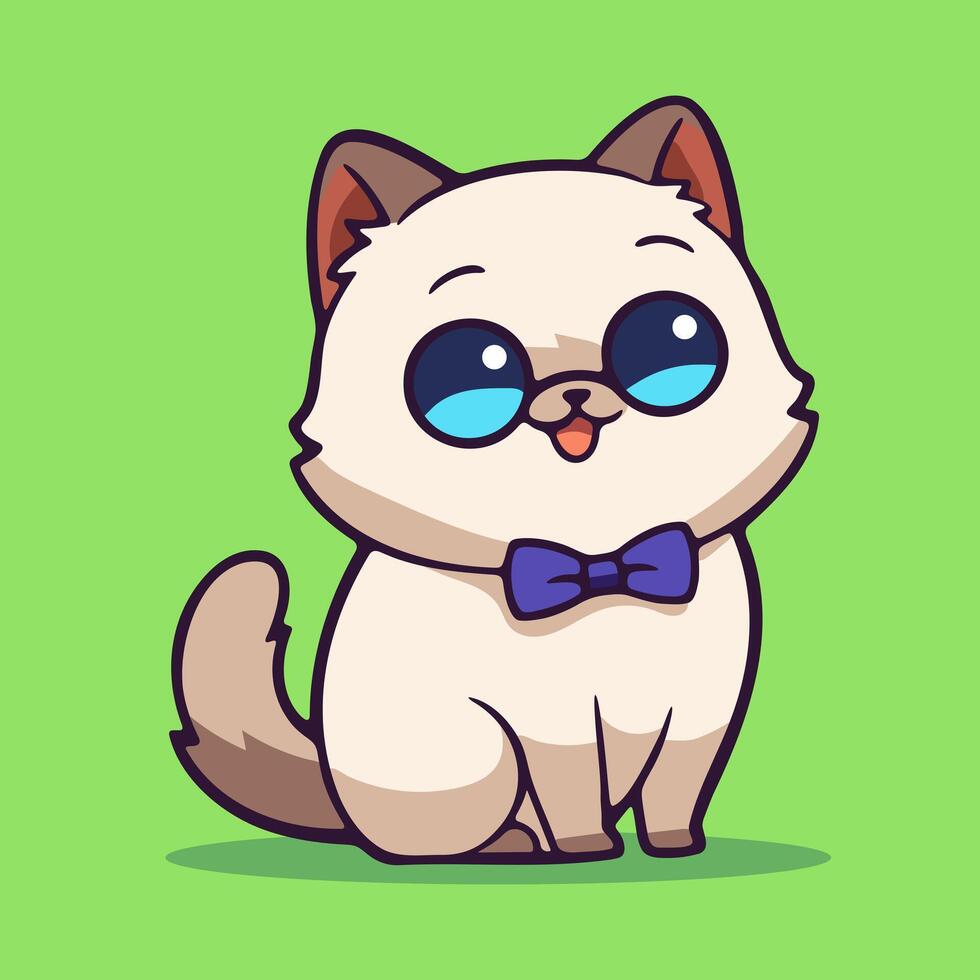 A cartoon cat with blue eyes and a bow tie vector