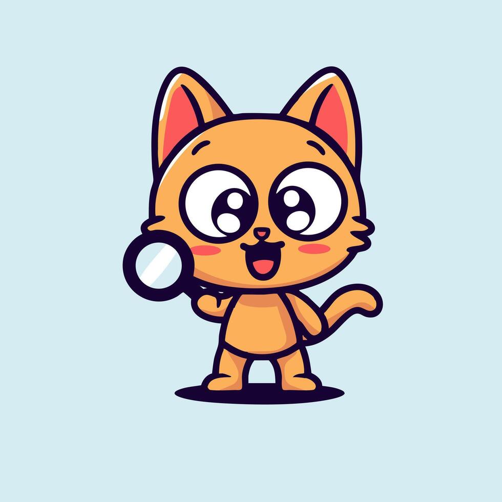 A cartoon cat holding a magnifying glass vector