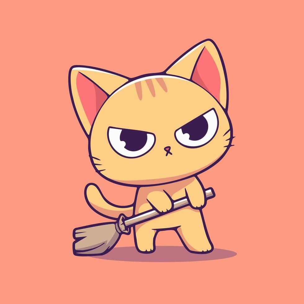 A cartoon cat with a broom in its hand vector