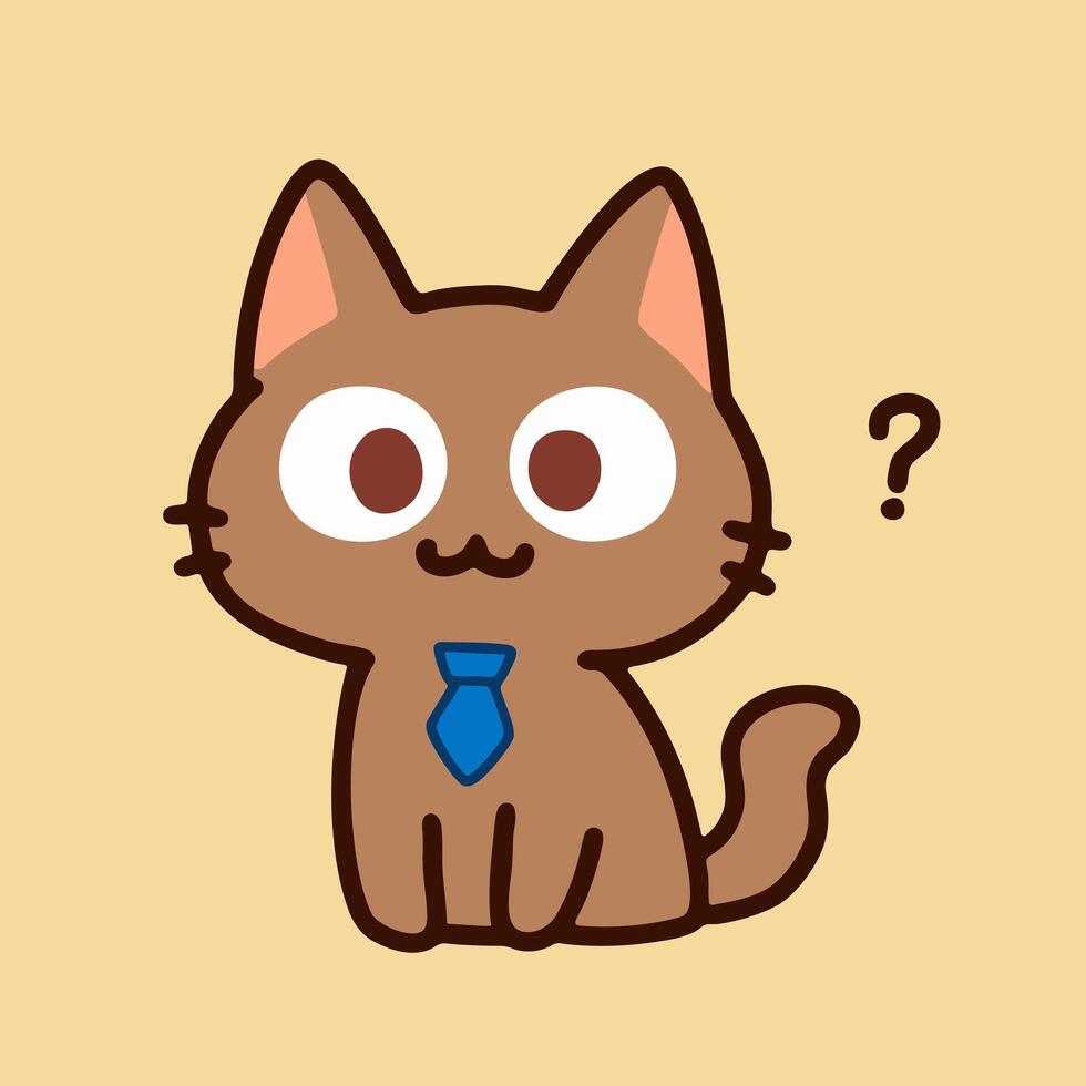 A cartoon cat with a blue tie and a question mark vector