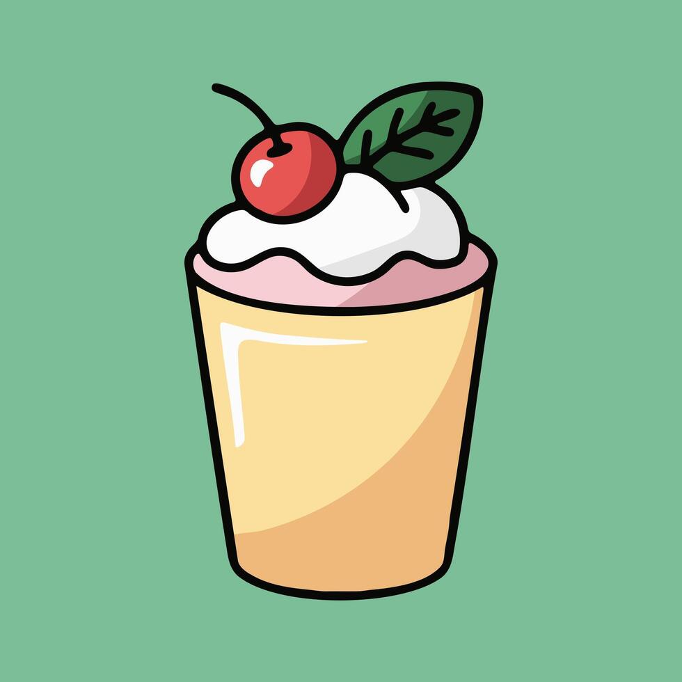 A dessert with whipped cream and cherries vector