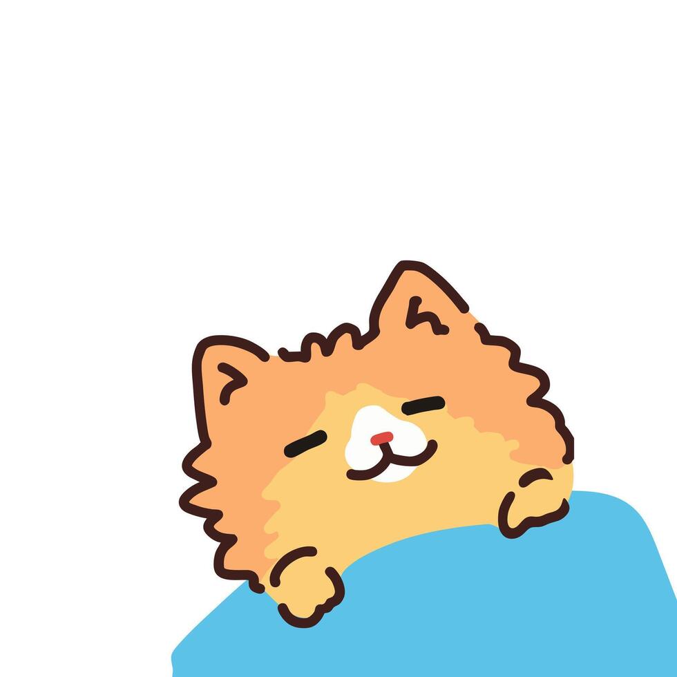 A cat is sleeping on a blue blanket vector