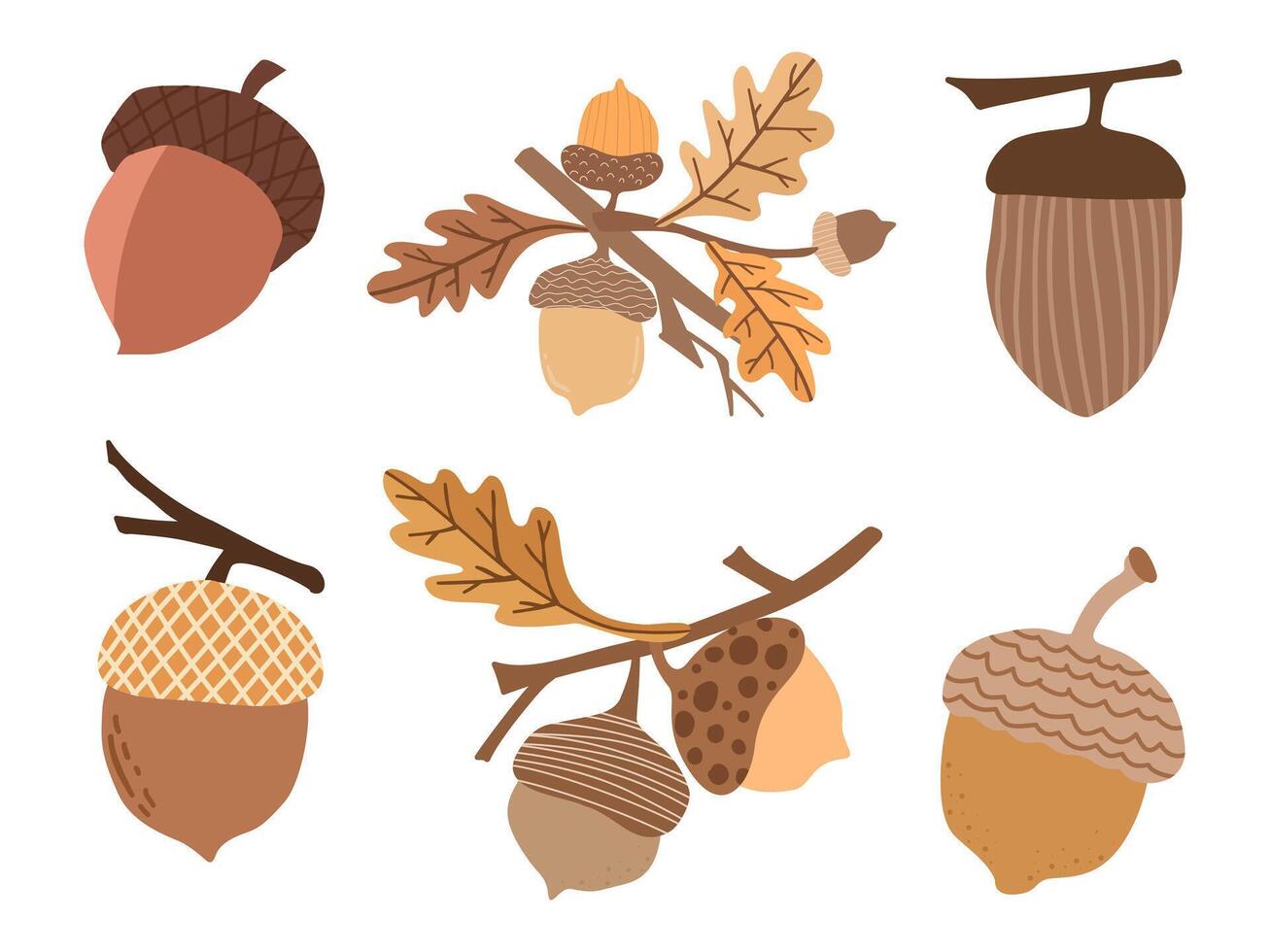 Autumn plant element symbol icon set. Hand drawn illustration simple style. vector