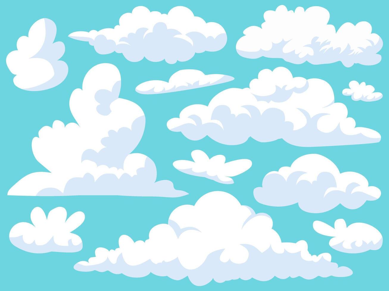 Set of cartoon cloud in a flat design. White cloud collection. Hand drawn illustration. vector