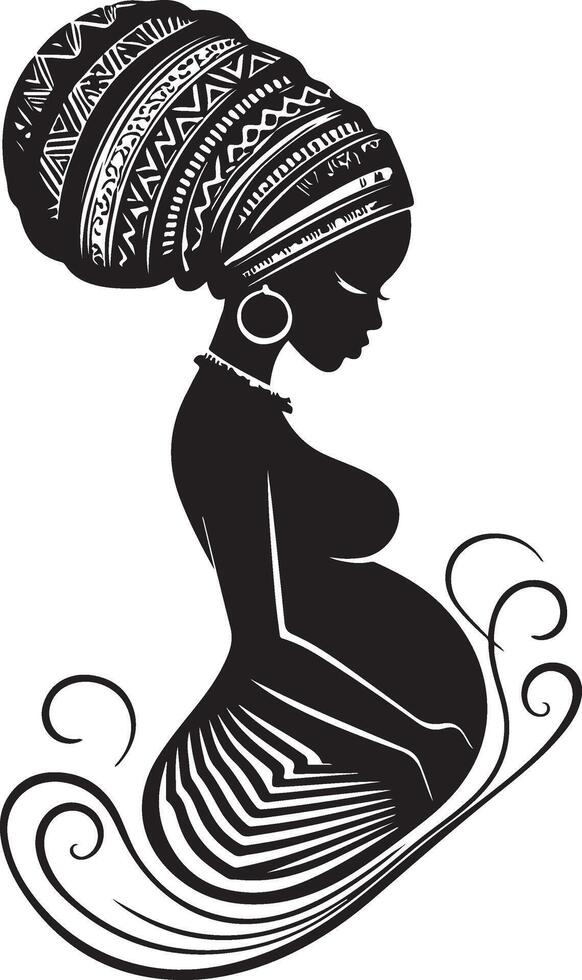 African Pregnant Woman with Headwrap Maternity Silhouette vector