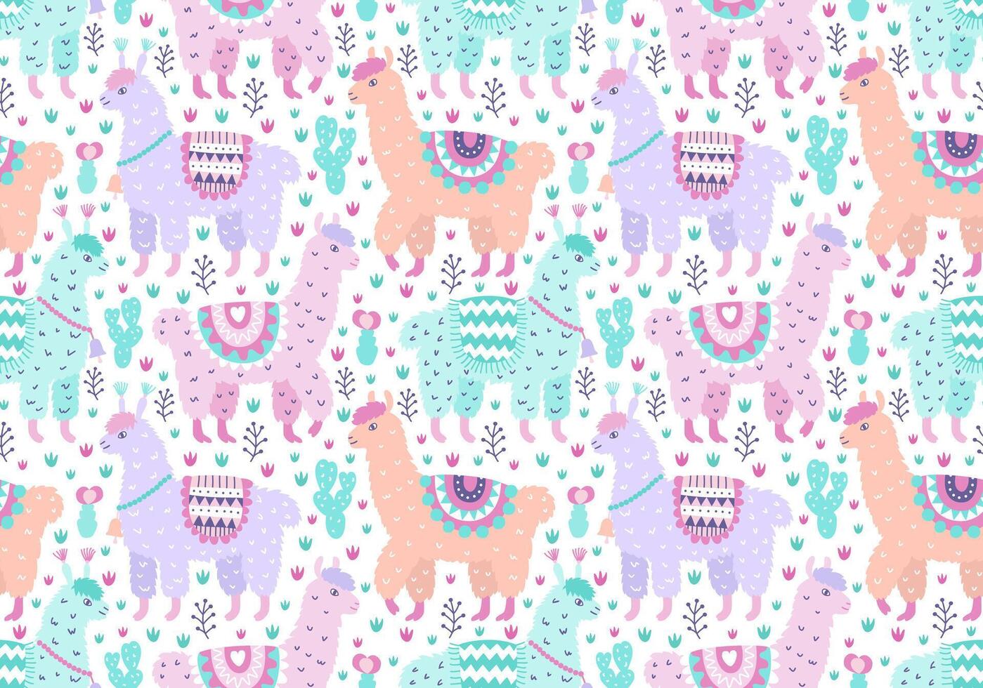 Alpaca Animal Seamless Pattern. Cute Reapiting Peruvian Lama Illustration Background vector