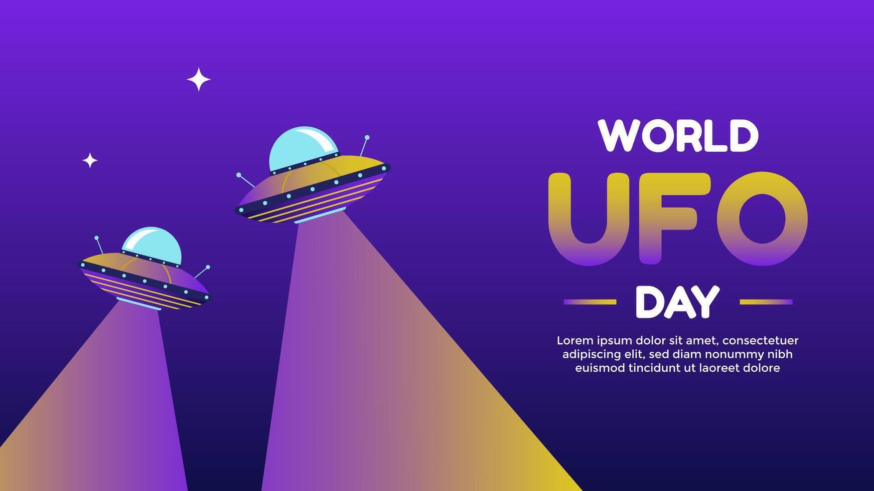 World UFO Day greetings template on gradient purple background with two flying UFOs. World UFO Day background illustration vector