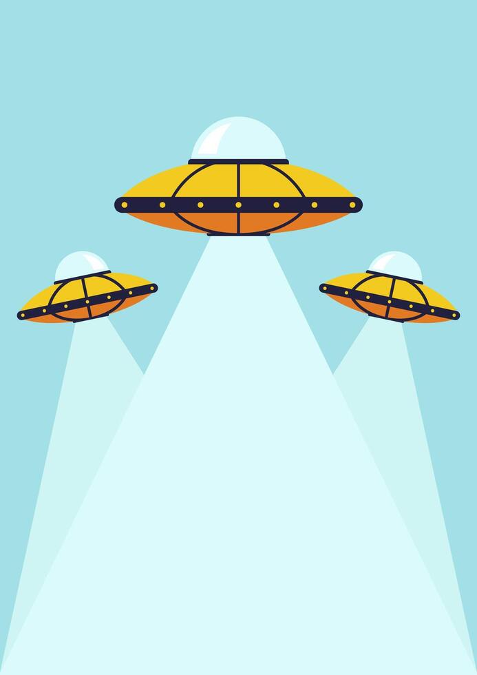 Vertical background template with three UFO and some copy space for text on light blue sky vector