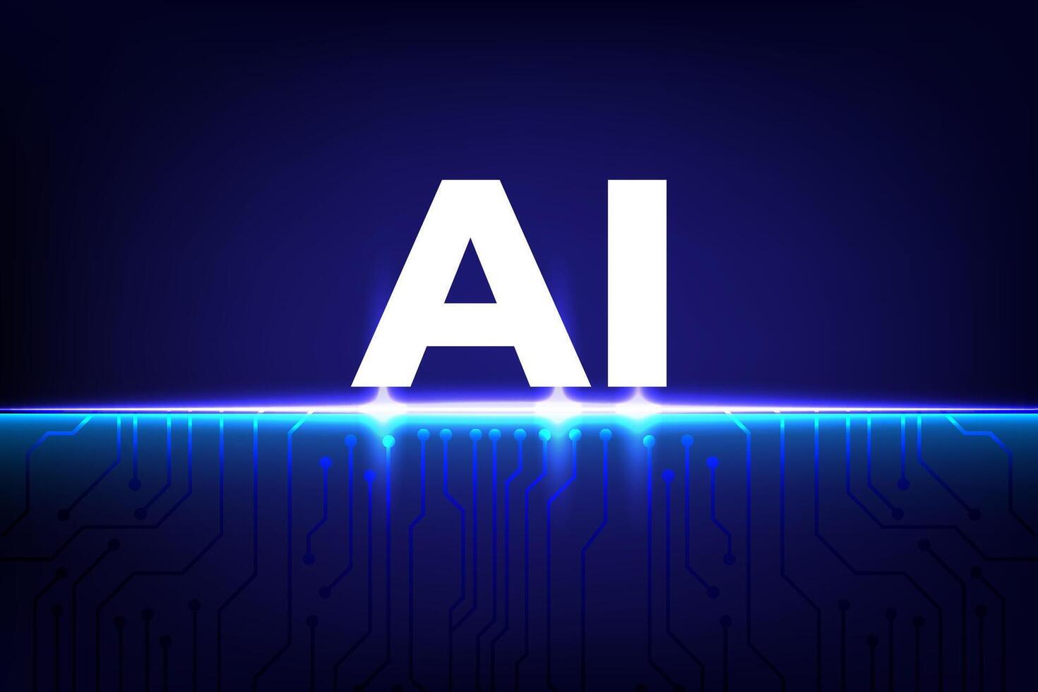 Abstract digital AI concept with glowing circuit lines and futuristic tech interface on dark background vector