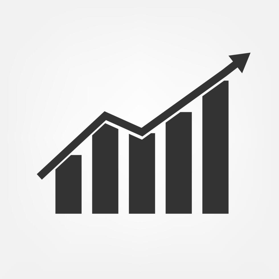 Bar graph showing stock market growth with upward arrow vector