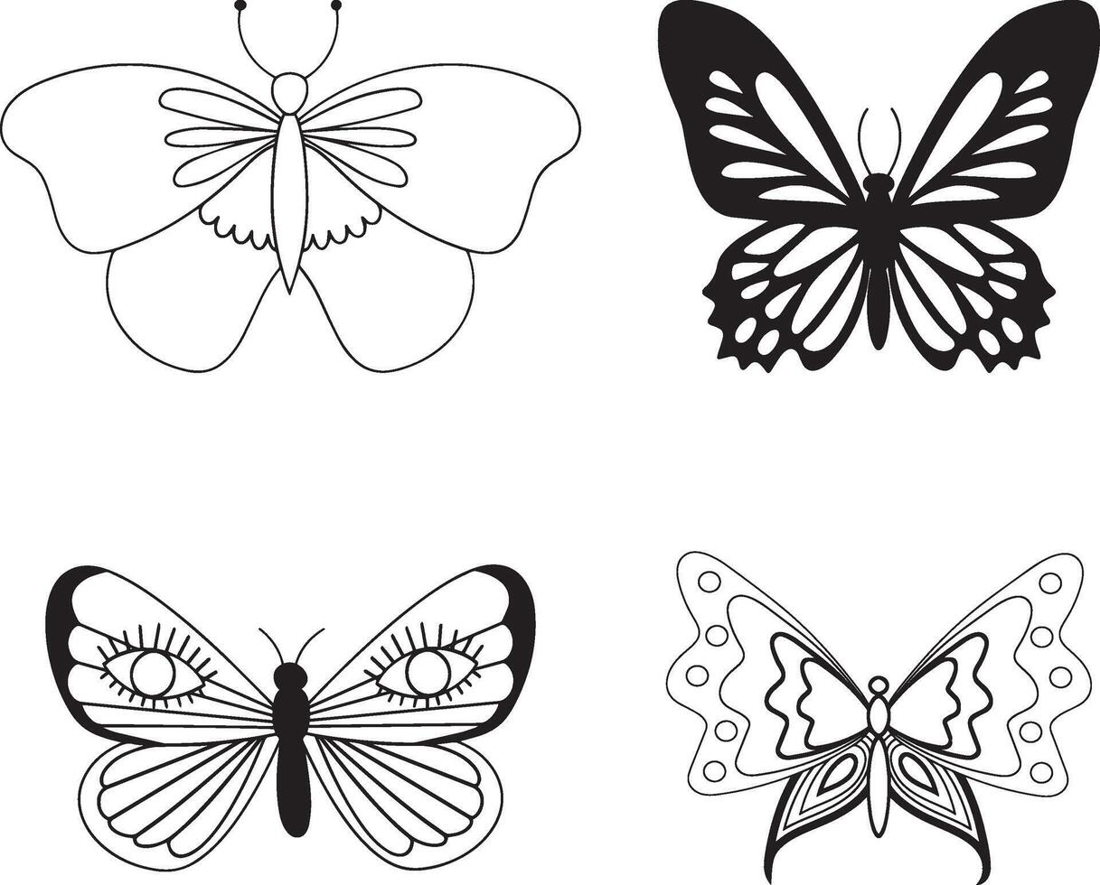 A collection of four different butterfly illustrations. vector