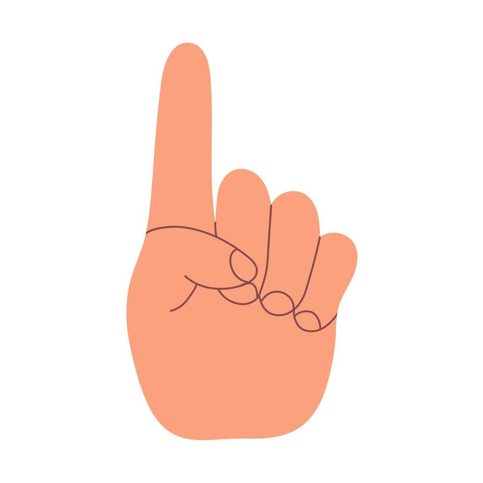 Minimal hand gesture illustration showing an index finger pointing up. Flat style, isolated on white background, symbol of attention or instruction. vector