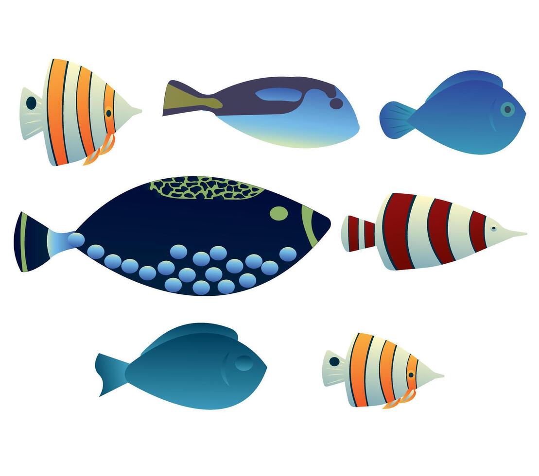 Set of exotic fish on a white background. vector
