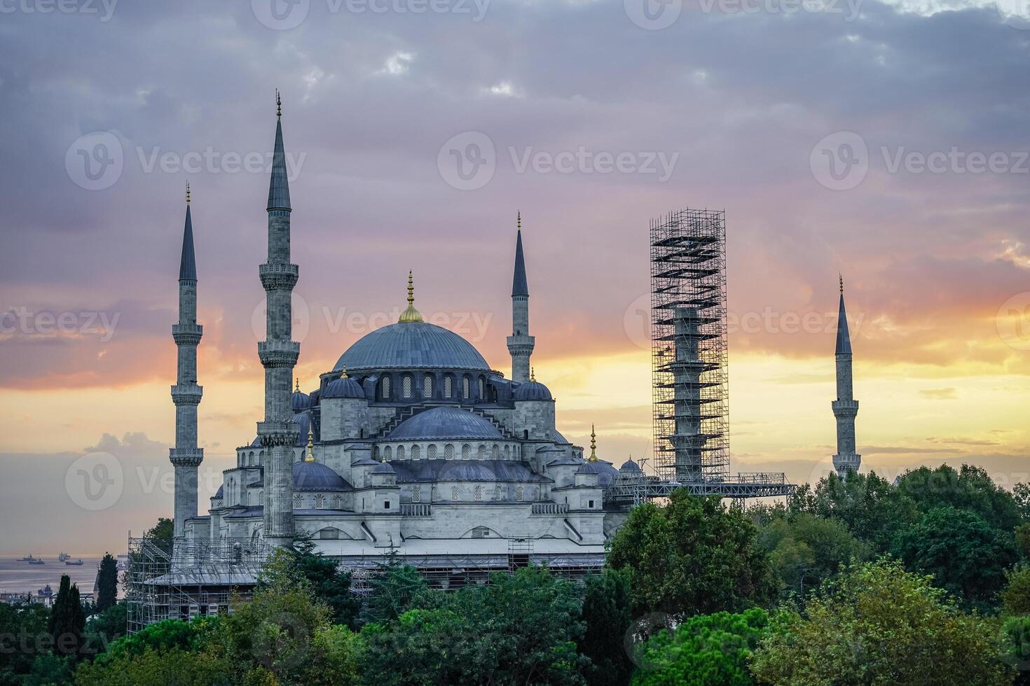 Sultanahmet Blue Mosque in Istanbul city during sunset Turkiye photo
