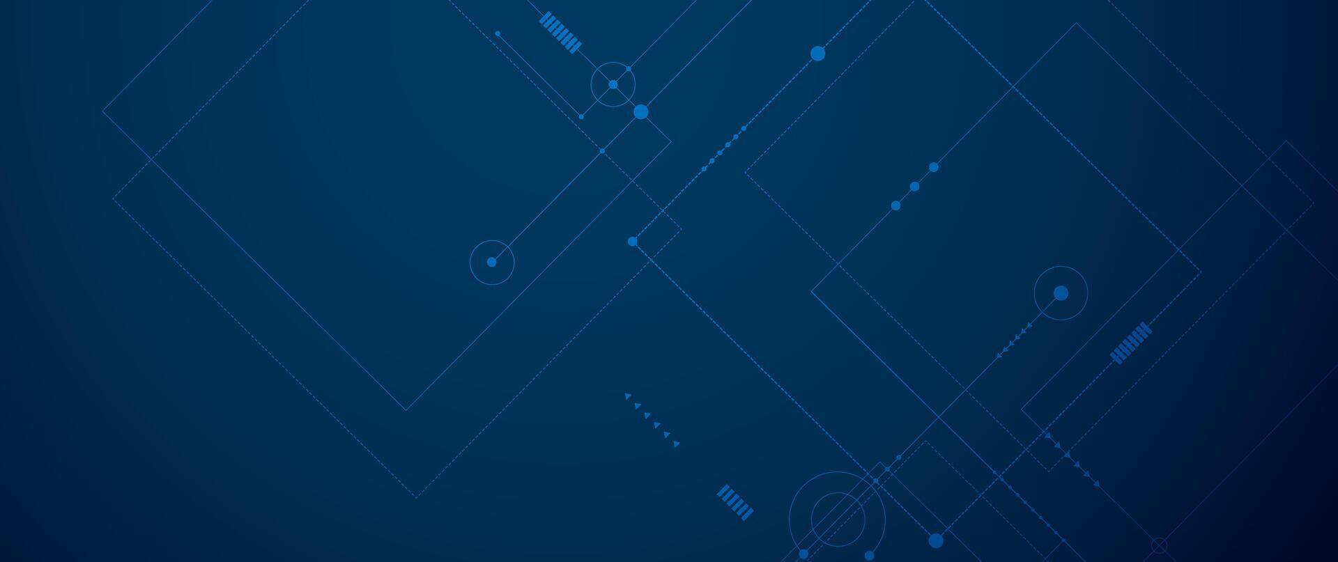 Abstract circuit board design with lines, dots on dark blue background vector