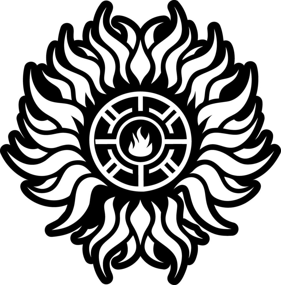 A sun with flames and a circle in the center vector